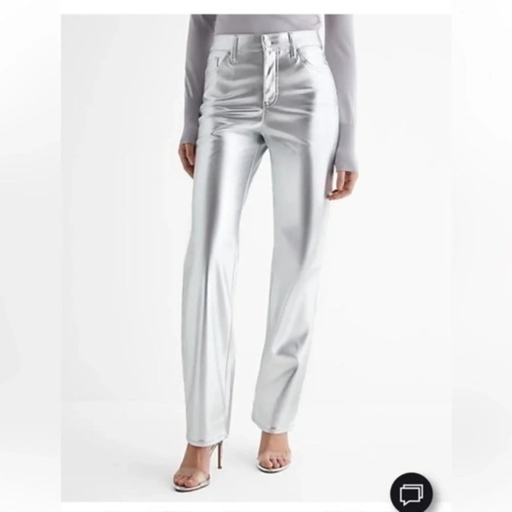 EXPRESS High Waisted Metallic Faux Leather Modern Straight Pant NWT 8